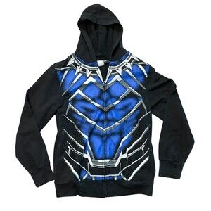 Boys Black Panther Zip Up Hoodie Sweatshirt Large Size Black Blue